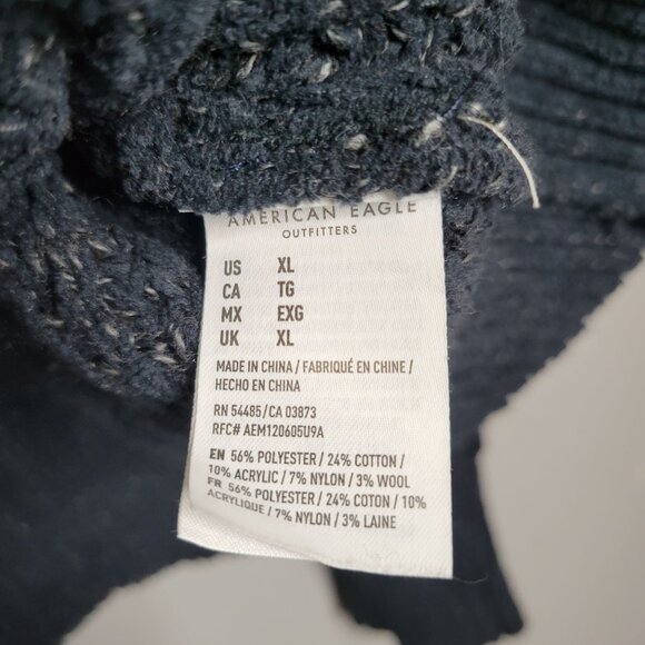 American Eagle XL Mock Neck Waffle Knit Sweater Navy Slouchy Casualb - Picture 5 of 6